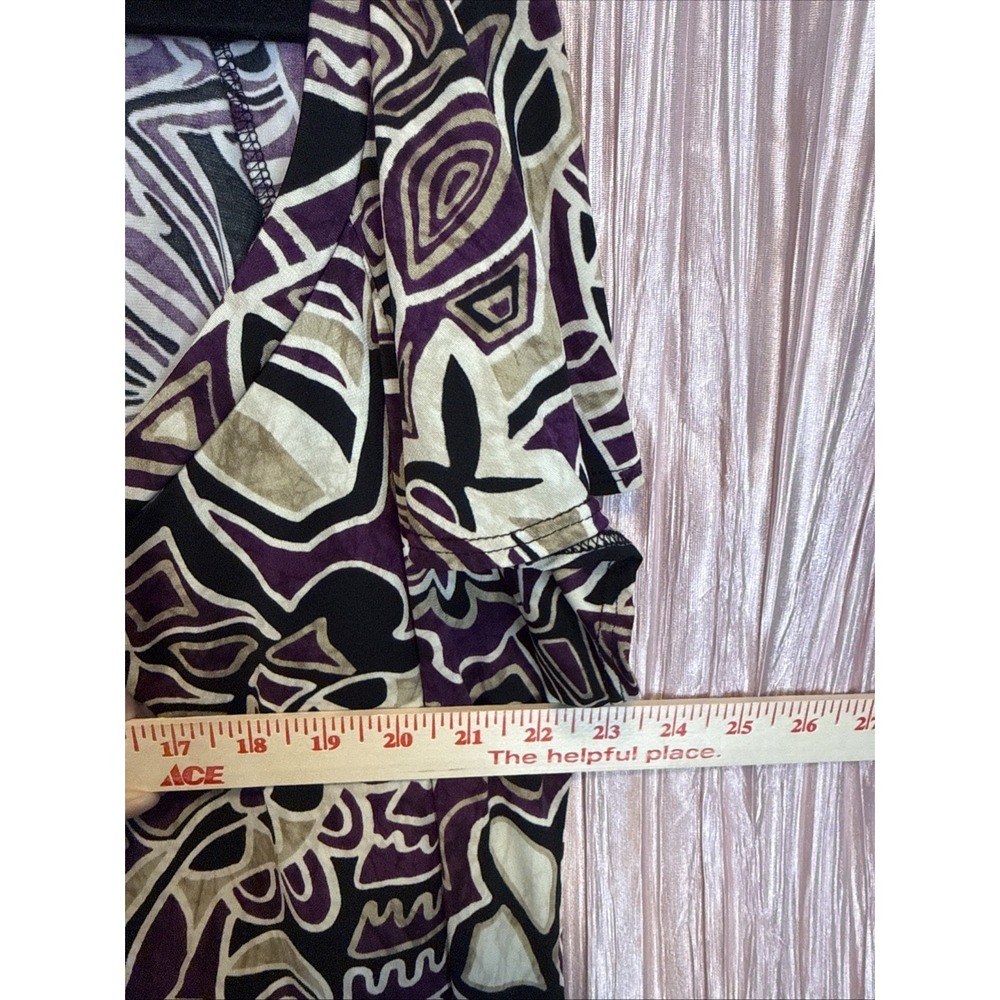 NIC&DOM Abstract Print Top Purple Black Cream Stretch Short Sleeve Blouse - Picture 4 of 7